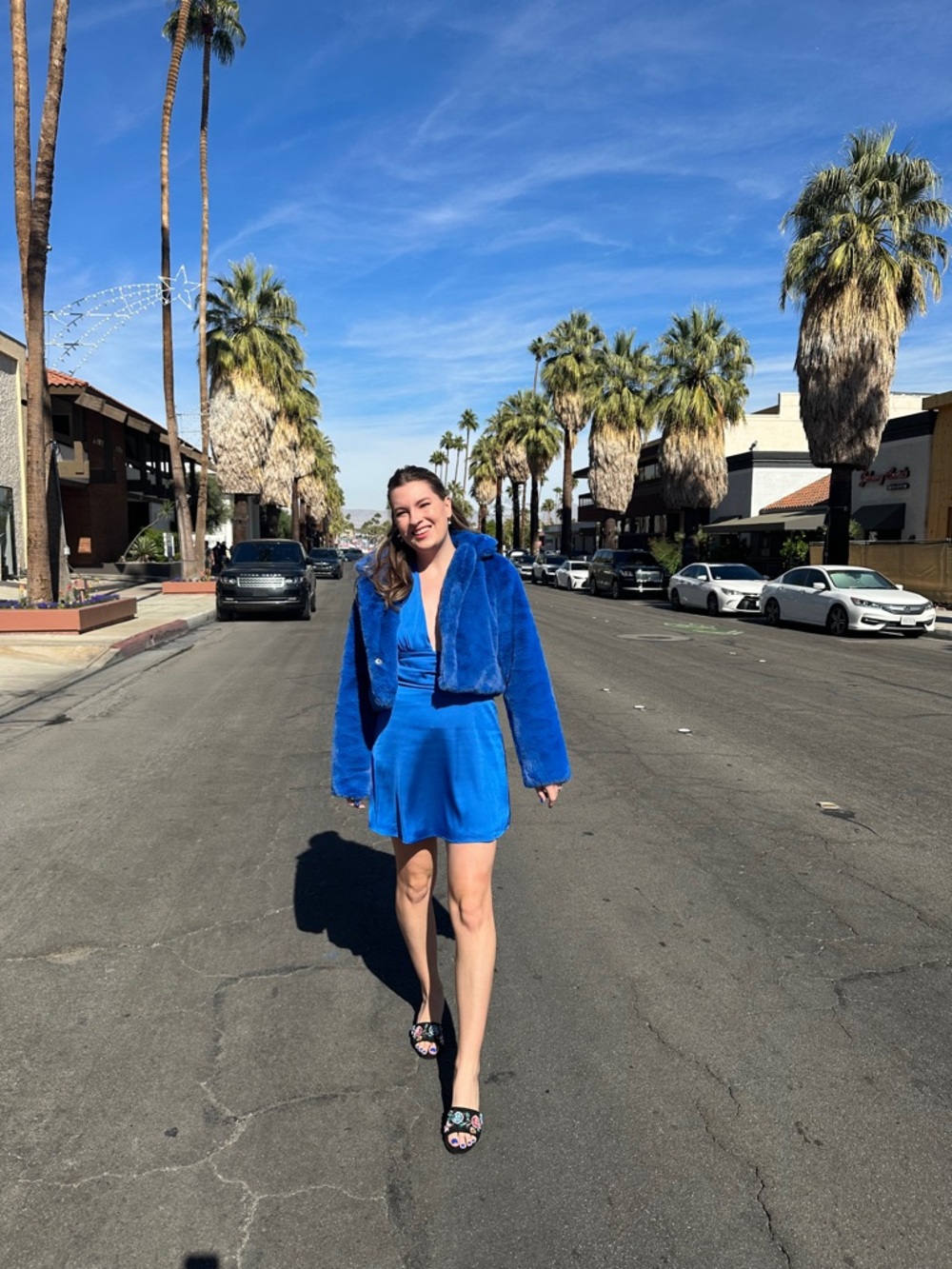 Forever 21 Fur Coat & Backless Blue Dress